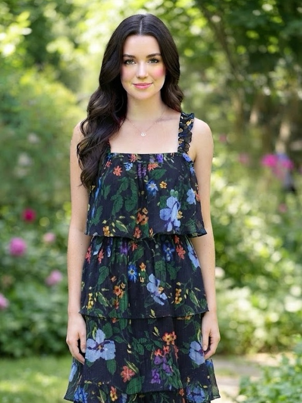Club Monaco Silk 100% Floral Tiered Midi Dress Spagetti straps Drop Shoulder S/M - Picture 5 of 16